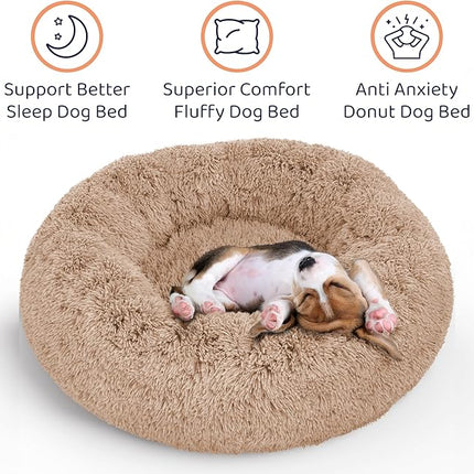 Donut Dog Bed - Premium Comfort for Anxiety Relief - Fluffy & Calming Design with Ultra-Plush Support | Cozy Round Dog Bed with Super Soft Circle Style (Camel, Large)