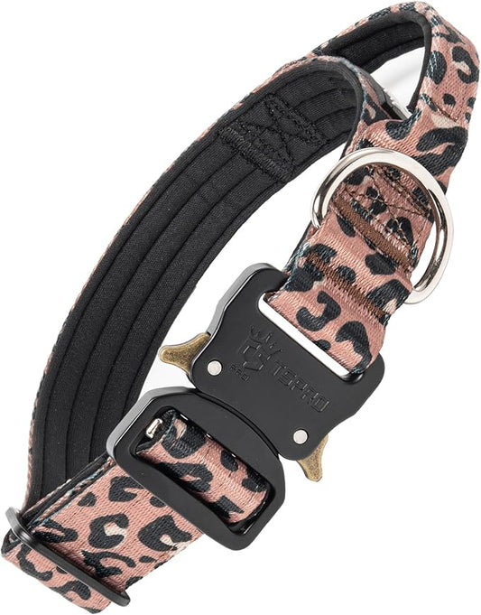 TSPRO Premium Dog Collars Tactical Dog Collar with Handle and Heavy Duty Quick-Release Metal Buckle Durable Thick and Adjustable for Medium to Large Dogs (Leopard Print M)