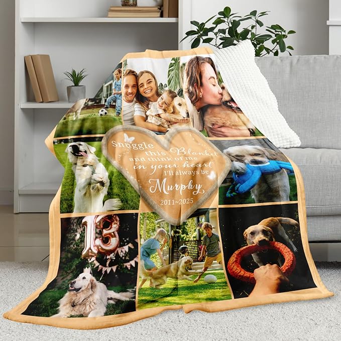 WFR Personalized Pet Memorial Throw Blanket with Photo-Pet Memorial Gifts for Dogs Cats Loss of Dog Sympathy Gift Bereavement Remembrance Passing Away Gifts,Pet Picture Blanket (8-Photos)