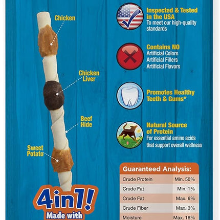 Cadet Gourmet X-Large Triple-Flavored Beef Hide Shish Kabob Dog Treats - Healthy & Natural Chicken, Liver, & Sweet Potato Dog Treats for Dogs Over 30 lbs., 10 in. (2 Count) (Pack of 3)