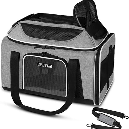 Petskd Top-Expandable Pet Carrier 17x11x9.5 Inches Alaska Airline Approved, Soft-Sided Carrier for Small Cats and Dogs with Locking Safety Zippers and Anti-Scratch Mesh(Grey)