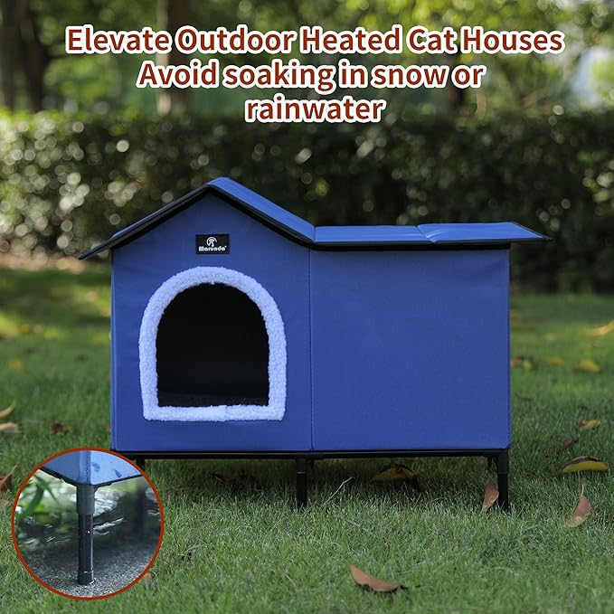 MARUNDA Heated Cat Houses for Outdoor Cats in Winter, Heated cat House for Indoor and Kitty Shelter for Your Pet to Stay Warm and Cozy,Easy to Assemble. (Dark Blue, Small)