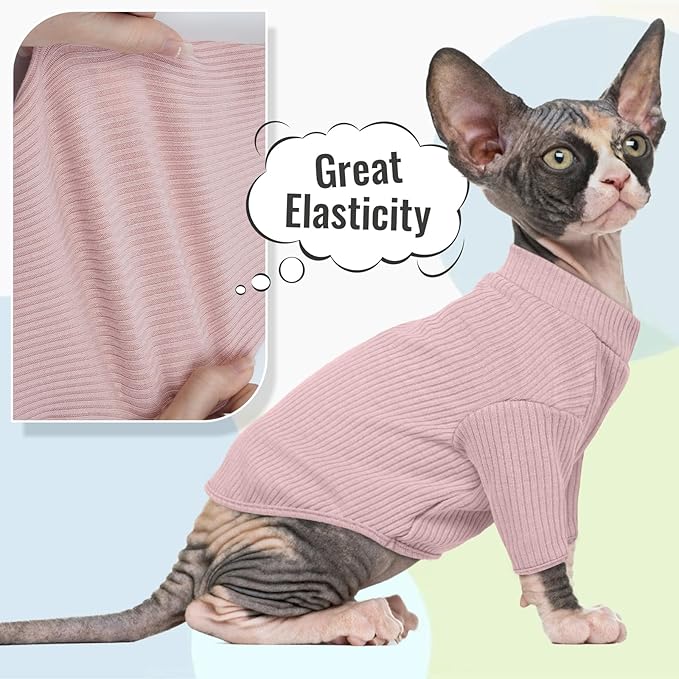 DENTRUN Sphynx Hairless Cats Shirt Pullover Kitten T-Shirts, Breathable Cat Wear Turtleneck Sweater Adorable Cat's Clothes Vest Pajamas Jumpsuit