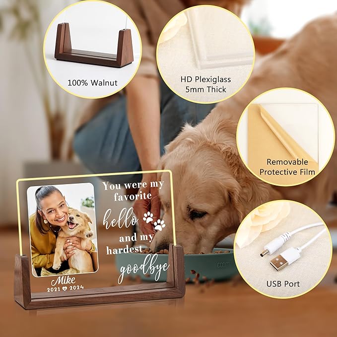 Custom Dog Memorial Night Light, Pet Sympathy Gifts for Dogs, Dog Memorial Gifts for Loss of Dog, Pet Memorial Gifts for Dogs, Dog Memorial Gift Acrylic Night Light, Pet Memorial Gifts for Cats