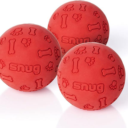 Snug Rubber Dog Balls for Small and Medium Dogs - Tennis Ball Size - Virtually Indestructible (3 Pack - Red)