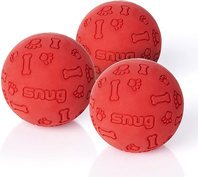 Snug Rubber Dog Balls for Small and Medium Dogs - Tennis Ball Size - Virtually Indestructible (3 Pack - Red)