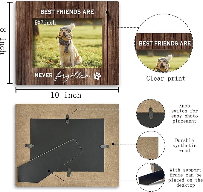 FONDCANYON Pet Memorial Picture Frame, Pet Memorial Gifts, Pet Picture Frame, Dog Memorial Picture Frame, Dog Picture Frames For Dogs That Passed, Best Friend Are Never Forgotten Dog Photo Frame 5x7 (Color4)