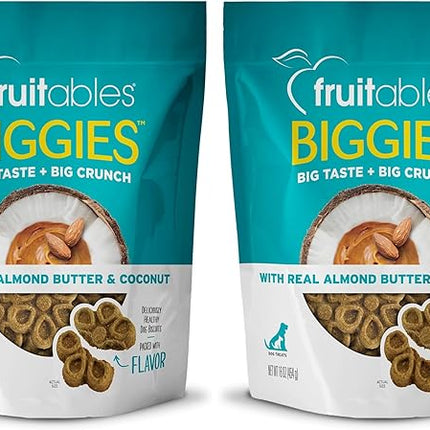 Fruitables Biggies Dog Biscuits, Pumpkin Treats for Dogs, Healthy Doggie Biscuits, Crunchy Treats, No Wheat, Corn or Soy, Made in The USA, Almond Butter and Coconut Flavor, 16oz (Pack of 2)