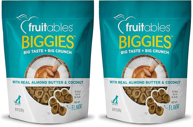 Fruitables Biggies Dog Biscuits, Pumpkin Treats for Dogs, Healthy Doggie Biscuits, Crunchy Treats, No Wheat, Corn or Soy, Made in The USA, Almond Butter and Coconut Flavor, 16oz (Pack of 2)