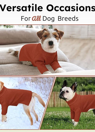 Queenmore XXL Dog Sweater, Large Dog Sweaters for Male Dogs, Turtleneck Plaid Kintsweaters for Large Breeds, Cold Weather Pullover Pet Clothes, Saddle Brown 2XL