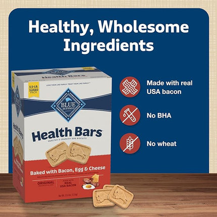 Blue Buffalo Mini Health Bars Crunchy Dog Biscuits, Oven-Baked With Natural Ingredients, Bacon, Egg & Cheese, 2-lb Box