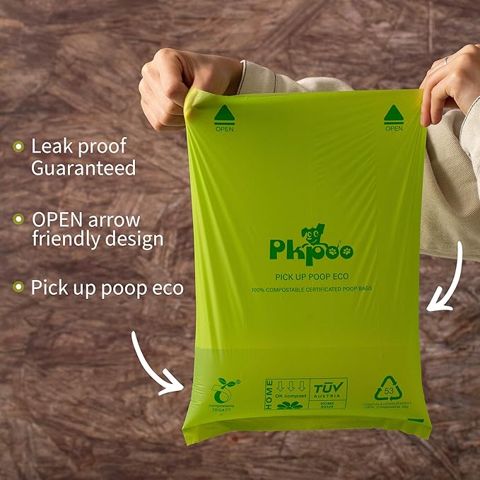 Pkpoo 100% Compostable Dog Poop Bags, Extra Wide, Vegetable-Based Large Poop Bags for Dogs, Biodegradable Waste Bags for Poo, Cat Litter, Diaper Sacks, Unscented, 240 Counts
