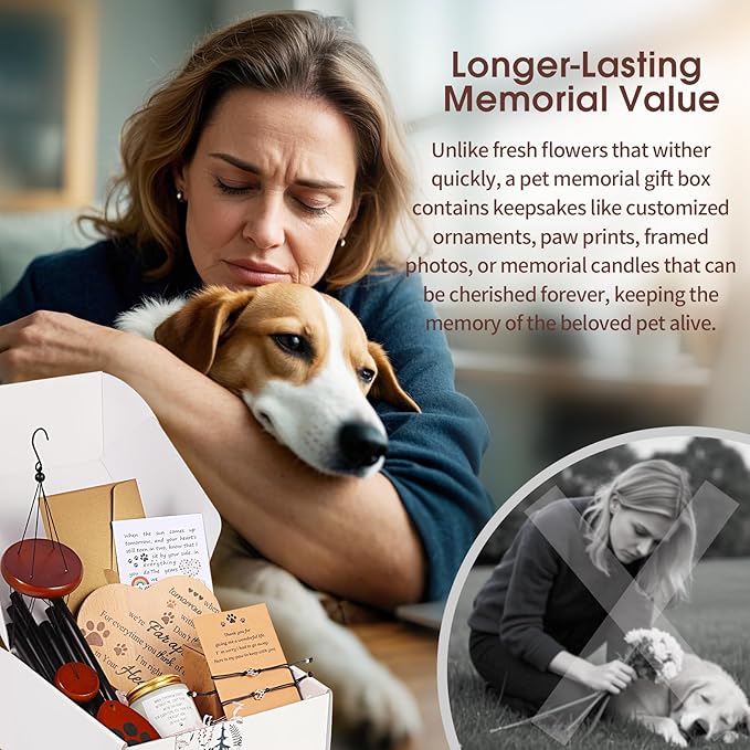 Pet Memorial Gifts for Loss of Dog Cat, Sympathy Gift for Pets Loss, Pet Memorial Wind Chimes, Dog Passing Away Bereavement, Remembrance Gift Basket for Friends Family