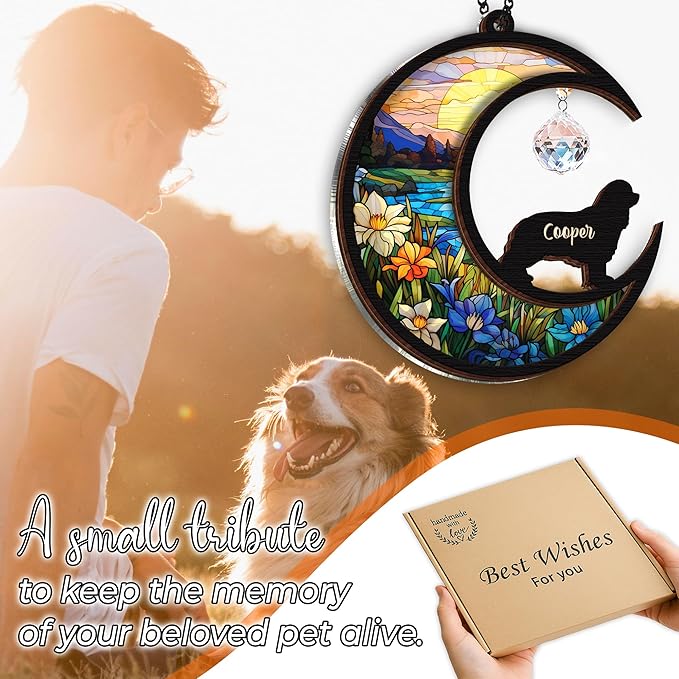 Personalized Dog Memorial Gift Suncatcher, Engraved Pet Memorial Ornament, Pet Sympathy Keychain, Loss of Animal Card, Rainbow Bridge Dog Loss Gift, Bereavement Suncatcher Window Hanging