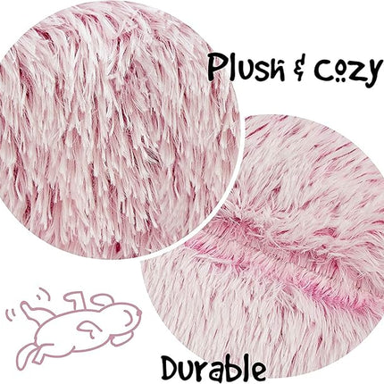 Friends Forever Donut Dog Bed Faux Fur Fluffy Calming Sofa For Large Dogs, Soft & Plush Anti Anxiety Pet Couch For Dogs, Machine Washable Coco Pet Bed with Non-Slip Bottom, 36"x36"x8" Pink