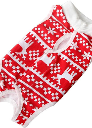 Cat Professional Recovery Suit for Abdominal Wounds or Skin Diseases, E-Collar Alternative for Cats and Dogs, After Surgery Wear, Pajama Suit (S, Christmas Red)