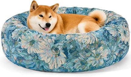 Dog Calming Beds for Small Medium Large Dogs - Round Donut Washable Puppy Dog Bed, Anti-Slip Faux Fur Fluffy Donut Cuddle Anxiety Cat Pet Bed (32" Flower)