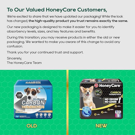 HONEY CARE All-Absorb Puppy Training Pads | Doggie Potty Pads Absorb Eliminating Urine Odor, Ultra Charcoal Dog Pee Pad (Carbon, L 22x23 inch, 100ct)