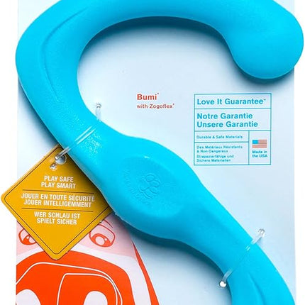 WEST PAW Zogoflex Bumi Dog Tug Toy – S-Shaped, Lightweight Chew Toys for Fetch, Play, Pet Exercise – Tug of War Soft Flinging Squishy Chewy Toy for Dogs – Guaranteed, Latex-Free, Small 8", Aqua Blue