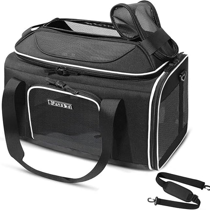Petskd Top-Expandable Pet Carrier 18x13x9.5 Inches Southwest Airline Approved, Soft-Sided Carrier for Small Cats and Dogs with Locking Safety Zippers and Anti-Scratch Mesh(Black)