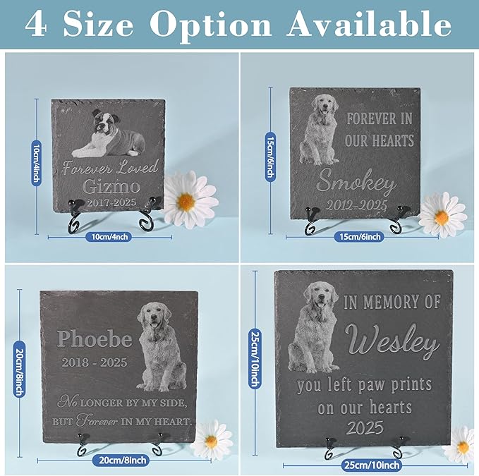 Pet Memorial Stone with Photo, Dog Memorial Gifts for Loss of Dog, Personalized Pet Memorial Gifts, Pet Loss Gift - Forever in My Heart（Square）