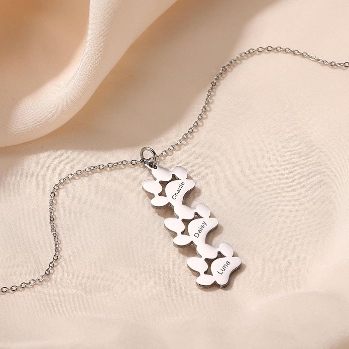 MeMeDIY Personalized Paw Print Necklace for Women Engraved Name Dog Paw Necklace Stainless Steel/925 Sterling Silver Paw Necklace Pet Memorial Necklace 1-4 Cat Paw Print Necklace
