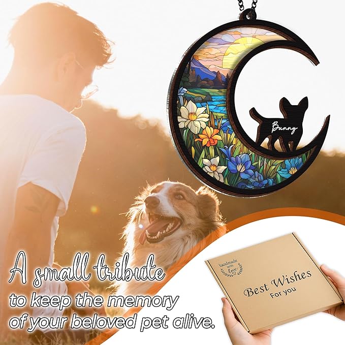 6'' Chihuahua Short Hair Memorial Suncatcher, Custom Name Dog Breed, Pet Ornament Window Car Hanging, Sympathy Gift for Loss of Pet, Passed Away Remembrance Gift for Dog Lovers 28-SS1