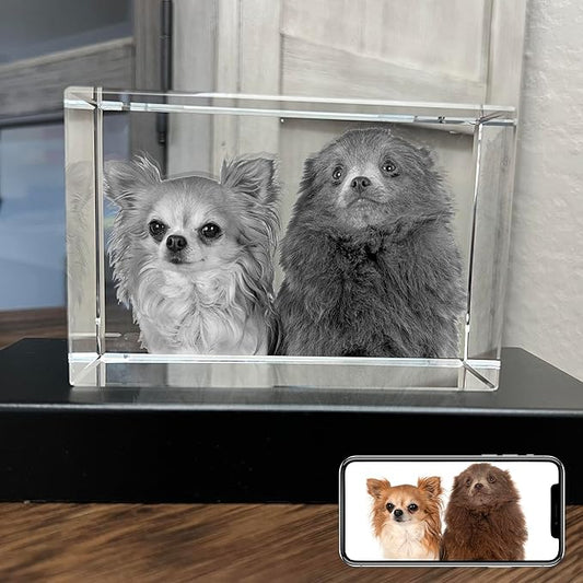 Personalized Dog, Cat Memorial Gifts for Pet Owners. Gift Box Included, Customized Laser Etched Crystal Photo (Large Landscape)