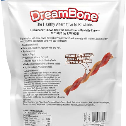 DreamBone Triple Flavor Swirlz No Chicken Added for Dogs, 25 Count, Treat Your Dog to Easy-to-Digest Rawhide-Free Chews Made with Real Beef, Peanut Butter and Pork