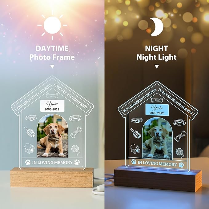 Pet Memorial Gifts for Dogs, Personalized Pet Memorial Night Lights, Dog Memorial Gifts for Loss of Dog, Loss of Dog Sympathy Gift, Dog Bereavement Remembrance Picture Frame
