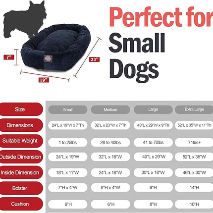 Majestic Pet 24 Inch Micro Velvet Calming Dog Bed Washable – Cozy Soft Round Dog Bed with Spine for Head Support - Fluffy Donut Puppy Mat 24x19x7 (inch) Small – Navy (2025)