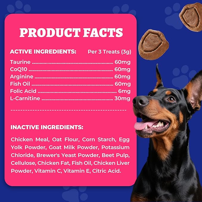 260 Bites Wellix Cardio Bites - Dog Heart Supplements - CoQ10,Taurine,Fish Oil,L-Carnitine for Dogs - Dog Health, Pet Antioxidant Supplements - for Puppy & Large Dogs