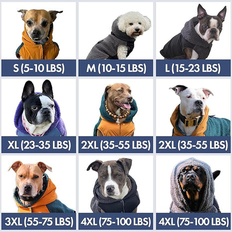 Spark Paws Reversible Fleece Dog Jacket, Hooded Sweater Vest, Warm Coat for Winter - Suitable for Small Medium Large XL XXL Dogs - Black and Grey - XL