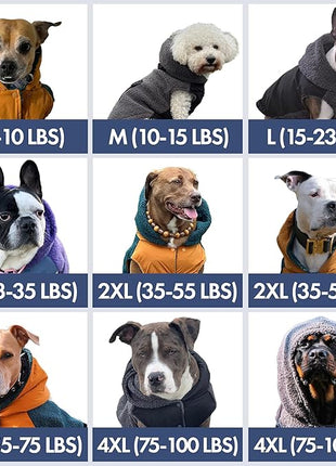 Spark Paws Reversible Fleece Dog Jacket, Hooded Sweater Vest, Warm Coat for Winter - Suitable for Small Medium Large XL XXL Dogs - Black and Grey - 2XL