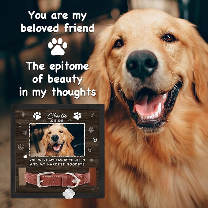 Personalized Pet Memorial Gifts Picture Frame, in Memory of Dog Passing Away Sympathy Gifts for Loss of Dog, Cat Memorial- Fits 3 Collar Lengths