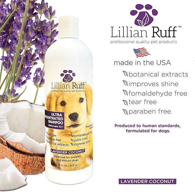 Lillian Ruff PRO Formula Ultra Concentrated Dog Shampoo – Makes 4 Gallons/30 Bottles, 30:1 Dilution, Professional Pet Shampoo for Sensitive Skin | Deodorizing & pH-Balanced Made in USA 16.9oz