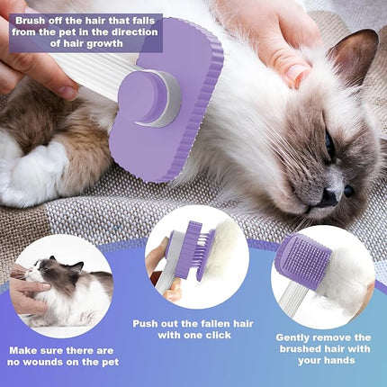 Cat brush, Cat Brush for Long or Short Haired Cats, Remove Loose Fur and Mats, Rounded Pins Reduces Painful Pulling, Not for Tangle and Curly Fur, Violet