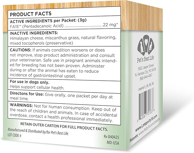 Longevity15 – C15:0 – Fatty Acid Health Supplement for Dogs – Healthy Pet Supplies – for Medium Dogs, 3 Pack