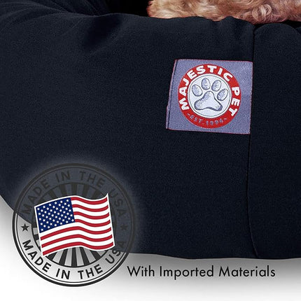 Majestic Pet 24 Inch Poly-Cotton Sherpa Calming Dog Bed Washable 24x18x7 (inch) – Cozy Soft Round Donut Dog Bed with Spine for Head Support - Pet Bed Small - Black