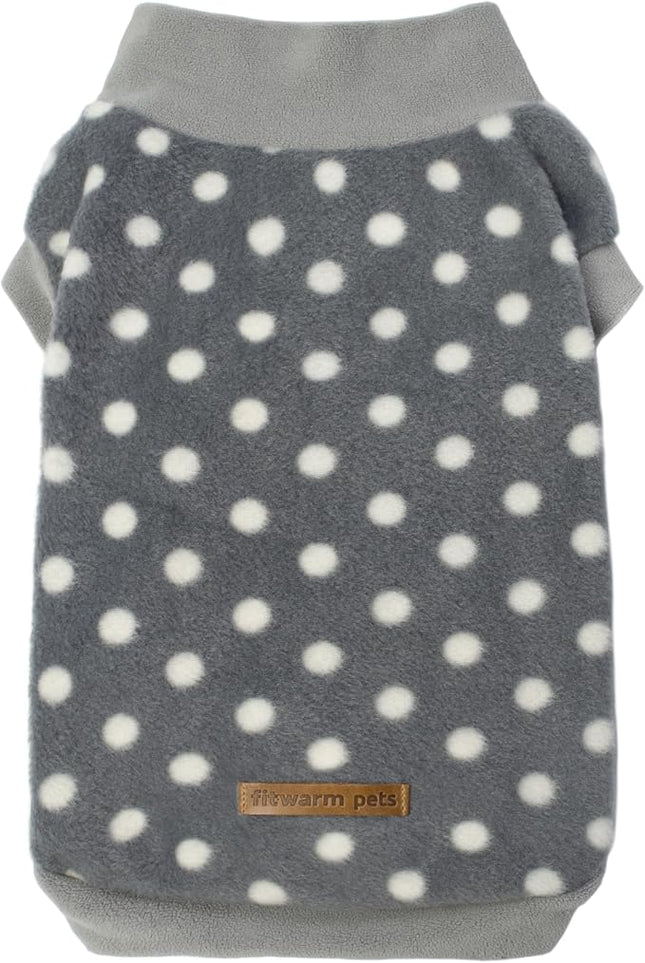 Fitwarm Polka Dot Dog Sweater - Cozy Winter Clothes for Small Dogs, Boy and Girl, Fleece Pullover Jacket, Light Grey and Dark Grey, White, Small