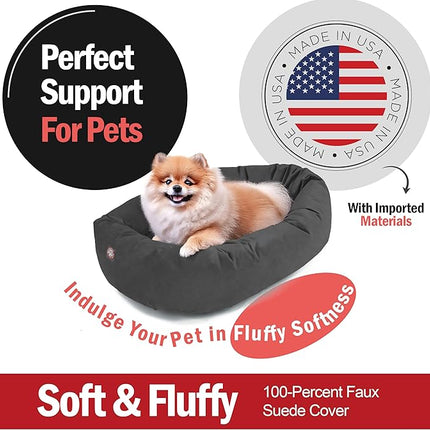 Majestic Pet 24 Inch Suede Calming Dog Bed Washable 24x19x7 (Inch) – Cozy Soft Round Donut Dog Bed with Spine Support for Dogs to Rest Their Head - Pet Bed Small – Gray (2025)