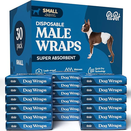 Comfortable Male Dog Diapers - 30-Pack Super Absorbent Disposable Male Dog Wraps- FlashDry Gel Technology, Wetness Indicator Doggie Diapers- Leakproof Belly Wraps for Incontinence, Excitable Urination