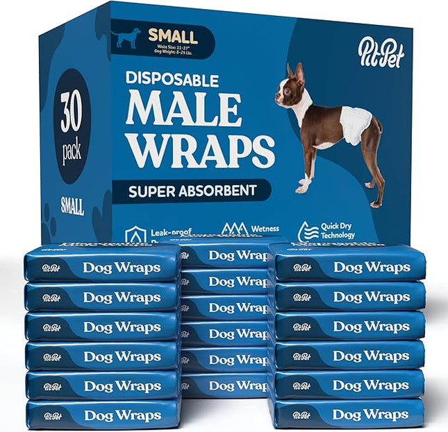 Comfortable Male Dog Diapers - 30-Pack Super Absorbent Disposable Male Dog Wraps- FlashDry Gel Technology, Wetness Indicator Doggie Diapers- Leakproof Belly Wraps for Incontinence, Excitable Urination