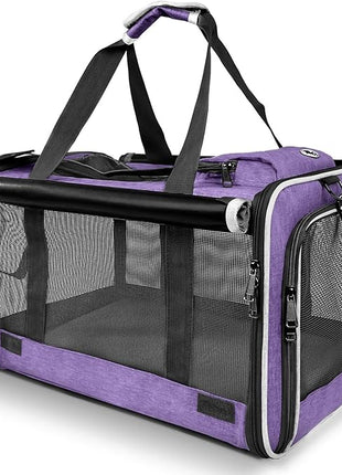 Carrying Bag for Yorkie Dog Travel Kennel Ventilated Softside Pet Carrier Tiny Dog Crate for Teacup Poodle 12lb Large Kitty Transport Cage with Cover Chihuahua Supply Purple