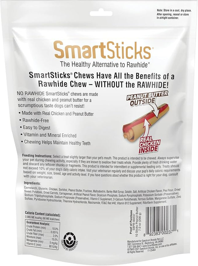 SmartBones SmartSticks With Real Peanut Butter Rawhide-Free Chews For Dogs, 10 Count