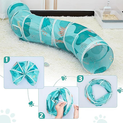 Glittme Cat Tunnel, Cat Tunnels for Indoor Cats, S-Shape Cats Cave with Cat Toys, Foldable Cat Tubes and Tunnels for Cats, Rabbit, Puppy, Guinea Pig