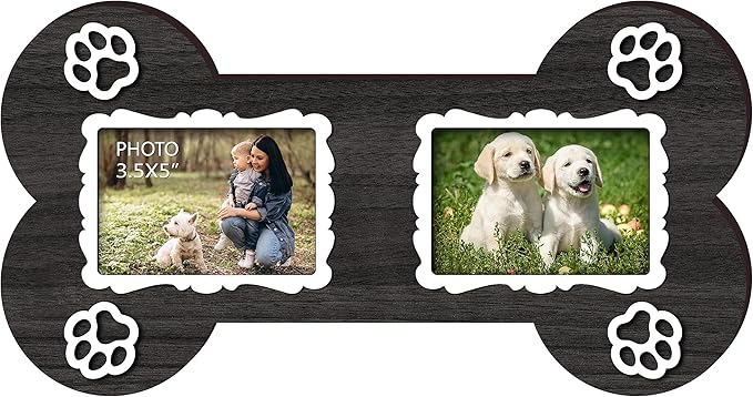 Dog Memorial 3.5x5 Inches Bone Shaped Double Picture Frame - Pet Passing Away Sympathy Gift with Paw Print - Bereavement Sympathy Decor for Loss of Dog