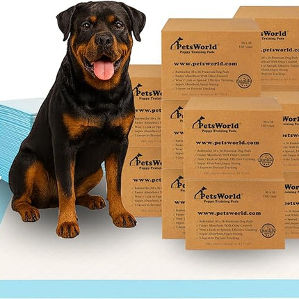 PetsWorld XL Dog Pee Pads 30"x36", 1,500-Count – Heavy Duty, Leak-Proof Potty Training Pads for Puppies & Large Dogs, Super Absorbent, Quick-Dry Disposable Pads with Odor Control