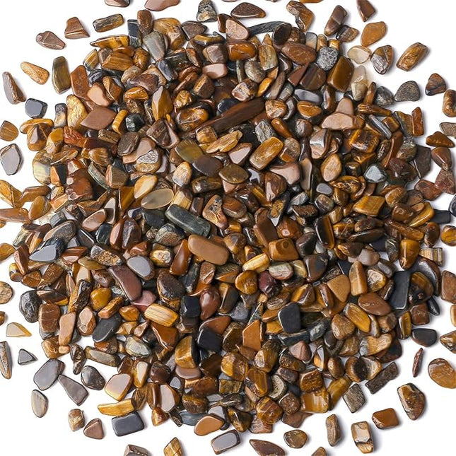 Tiger Eyes Aquarium Gravel Rocks Natural Tumbled Healing Crystal Chips Bulk Gemstones Tumbled Crushed Stones for Fountain Vase Filler Planters Decorative Fish Tank Potted Reiki Energy Balancing 0.44lb