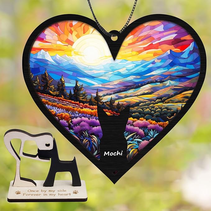 6'' Dog Heart Memorial Suncatcher Custom Name Dog Breed Pet Ornament Window Hanging Sympathy Gift Loss of Pet Passing Away Remembrance Gifts for Dog Lovers in Loving Memory H11-BLA-6-B1-17